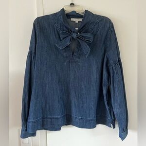 🥳 LOFT Denim Long Sleeve Tie Front Blouse